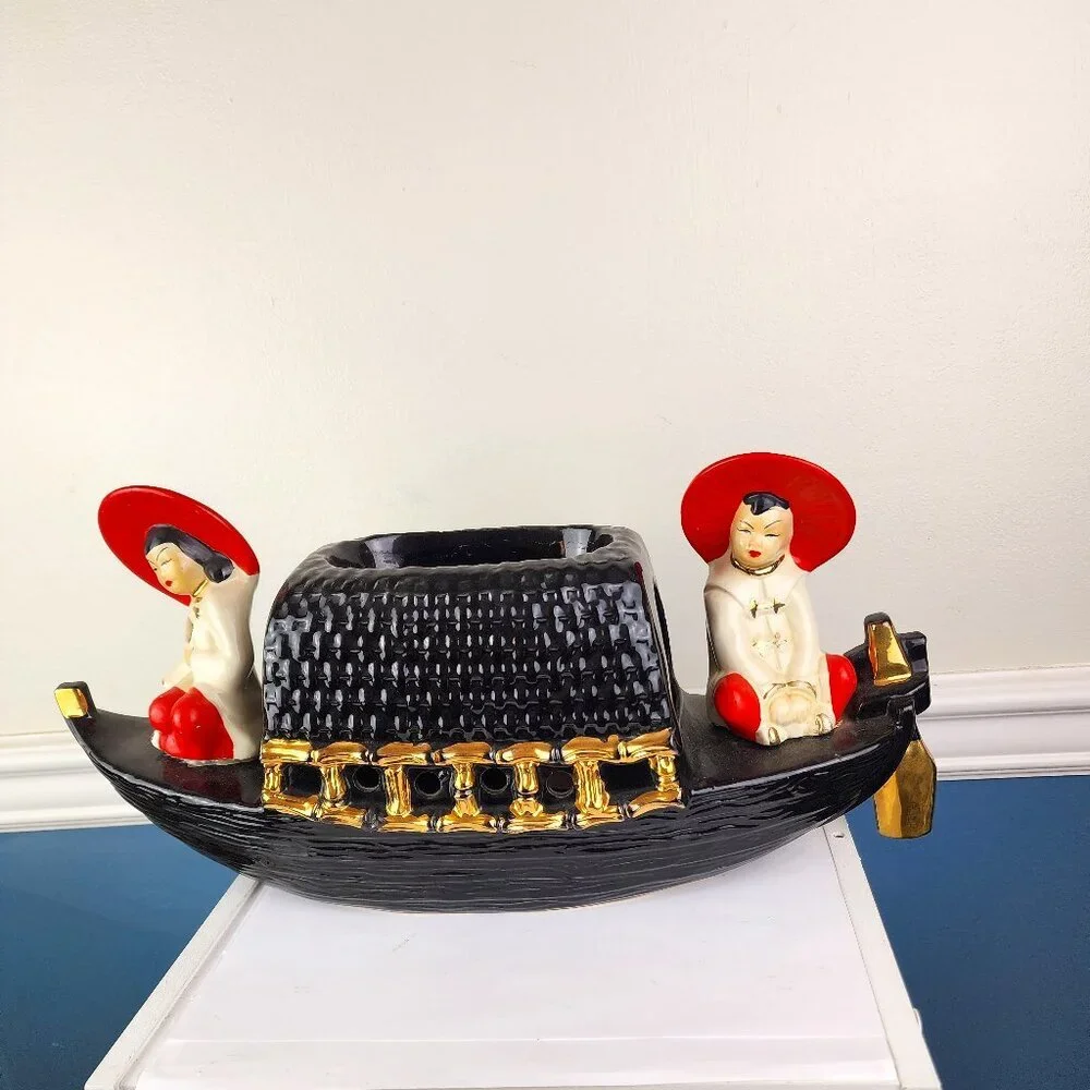 Vintage Mid Century Fuhry & Sons Ceramic Asian Boat TV Table